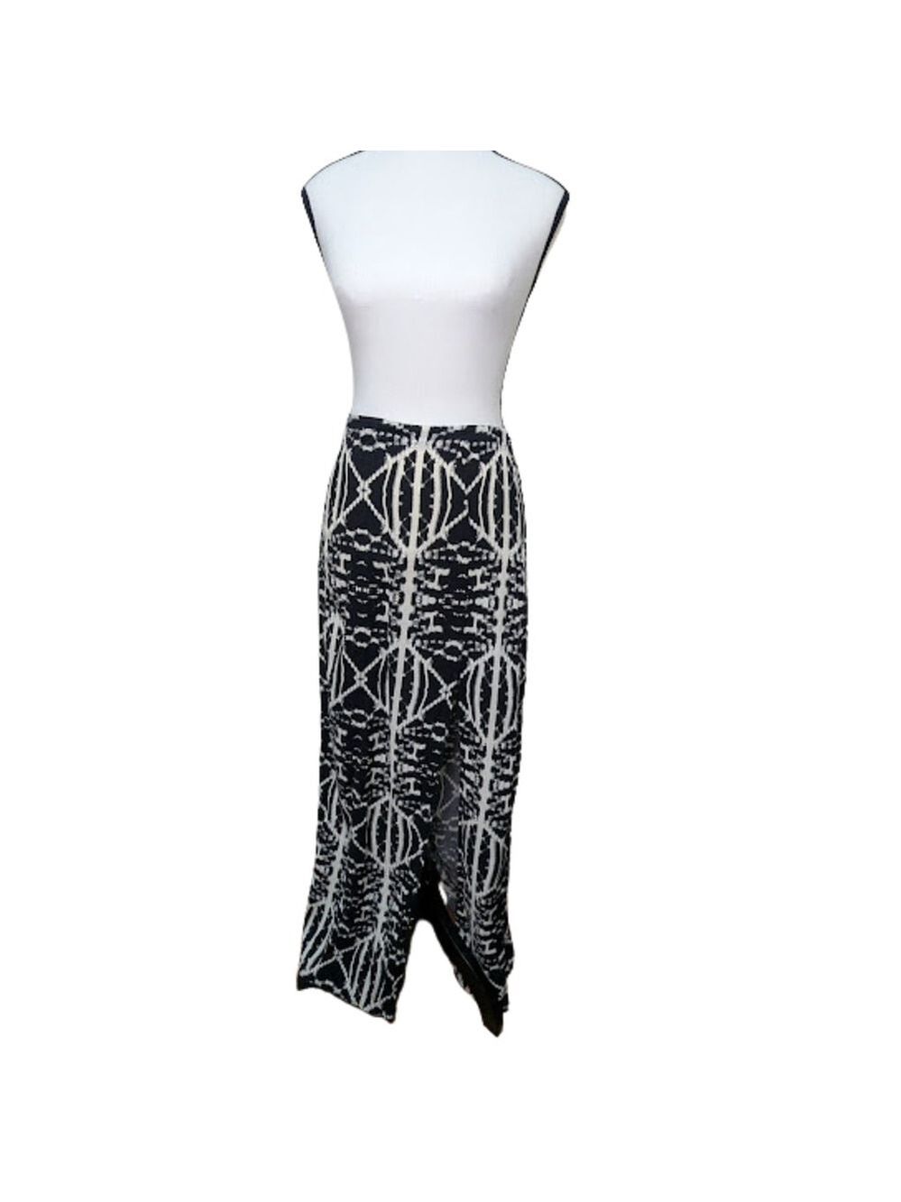 Express Black & White Rayon Maxi Skirt – Size L – Boho Minimalist Flowy Slit